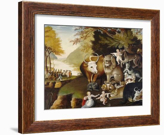 Peaceable Kingdom, by Edward Hicks, c. 1834, American painting,-Edward Hicks-Framed Art Print