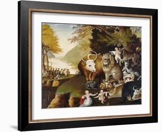 Peaceable Kingdom, by Edward Hicks, c. 1834, American painting,-Edward Hicks-Framed Art Print