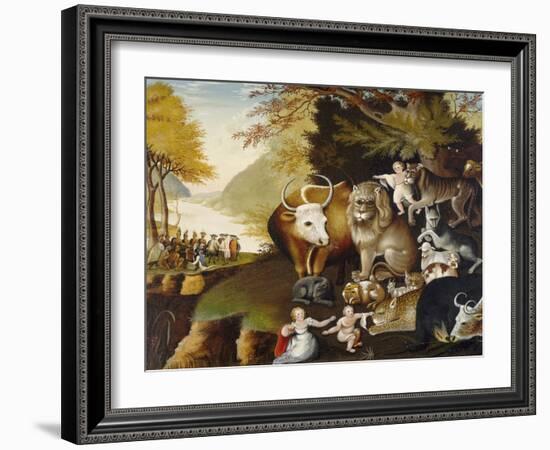 Peaceable Kingdom, by Edward Hicks, c. 1834, American painting,-Edward Hicks-Framed Art Print