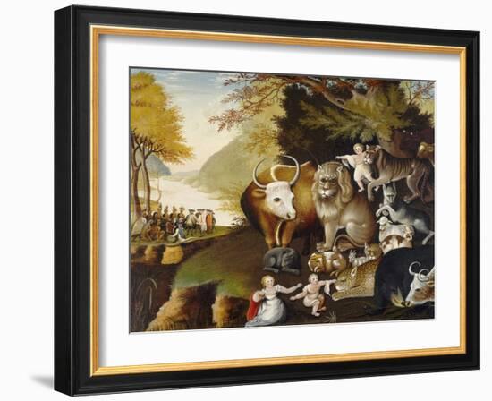 Peaceable Kingdom, by Edward Hicks, c. 1834, American painting,-Edward Hicks-Framed Art Print