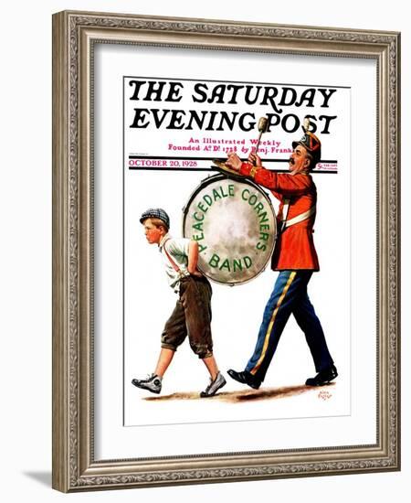 "Peacedale Corners Band," Saturday Evening Post Cover, October 20, 1928-Alan Foster-Framed Premium Giclee Print