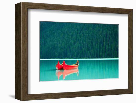 Peaceful Canoes on Lake Louise-null-Framed Premium Giclee Print