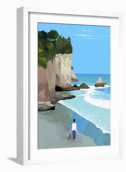 Peaceful coast with waves and cliffs-Hiroyuki Izutsu-Framed Giclee Print