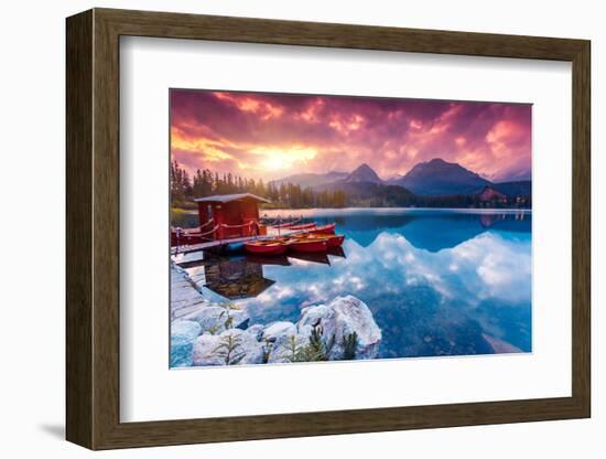 Peaceful Mountain Lake in National Park High Tatra. Dramatic Overcast Sky. Strbske Pleso, Slovakia,-Leonid Tit-Framed Photographic Print