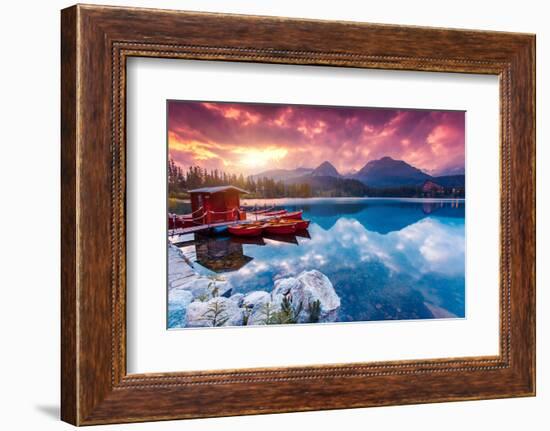 Peaceful Mountain Lake in National Park High Tatra. Dramatic Overcast Sky. Strbske Pleso, Slovakia,-Leonid Tit-Framed Photographic Print