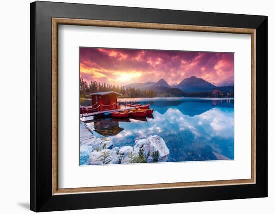 Peaceful Mountain Lake in National Park High Tatra. Dramatic Overcast Sky. Strbske Pleso, Slovakia,-Leonid Tit-Framed Photographic Print