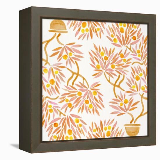 Peach Bonsai Orange Pattern-Cat Coquillette-Framed Stretched Canvas