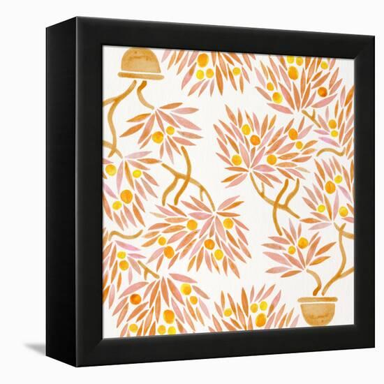 Peach Bonsai Orange Pattern-Cat Coquillette-Framed Stretched Canvas