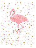 Pink Flamingo on Confetti-Peach & Gold-Art Print
