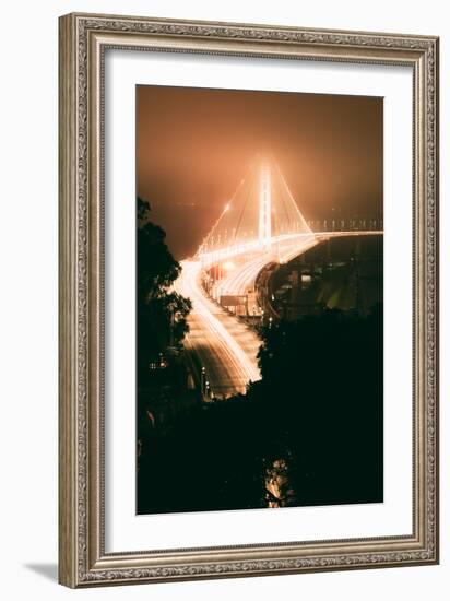 Peach Night Glow and Fog at Oakland Bay Bridge, Northern California-Vincent James-Framed Photographic Print