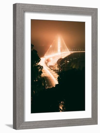 Peach Night Glow and Fog at Oakland Bay Bridge, Northern California-Vincent James-Framed Photographic Print