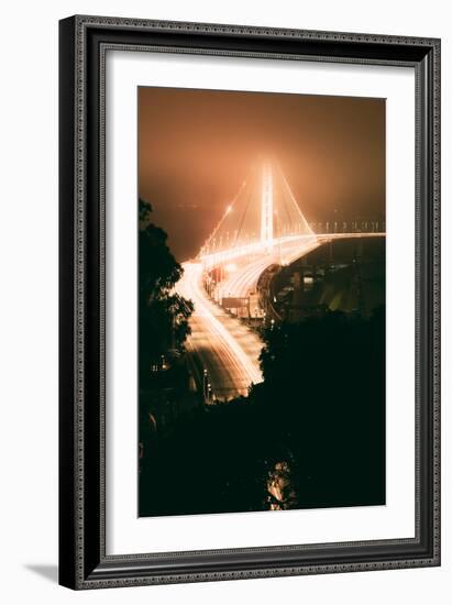 Peach Night Glow and Fog at Oakland Bay Bridge, Northern California-Vincent James-Framed Photographic Print