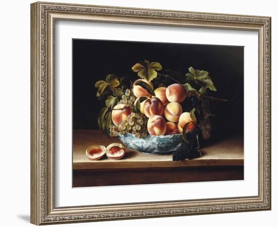 Peaches and Grapes in a Blue and White Chinese Porcelain Bowl, 1634-Louise Moillon-Framed Giclee Print