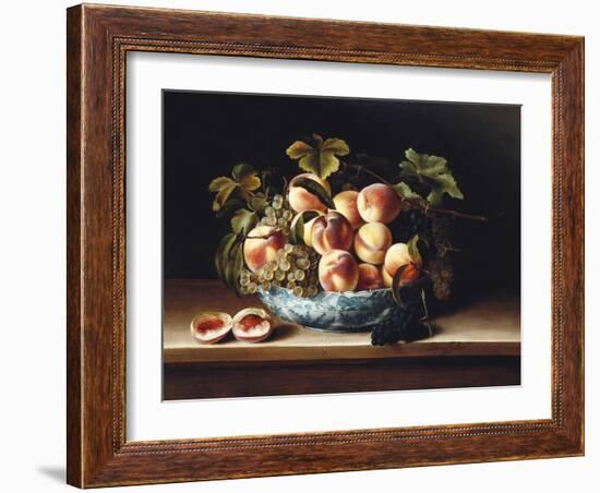 Peaches and Grapes in a Blue and White Chinese Porcelain Bowl, 1634-Louise Moillon-Framed Giclee Print