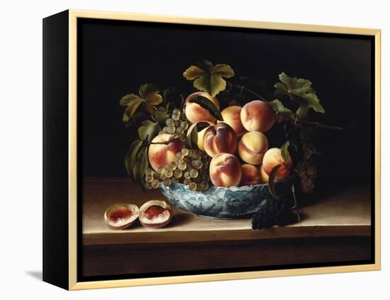 Peaches and Grapes in a Blue and White Chinese Porcelain Bowl Fruit Still Life, 1634-Louise Moillon-Framed Premier Image Canvas