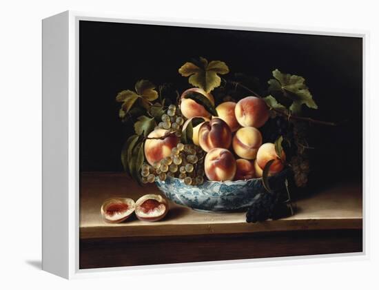 Peaches and Grapes in a Blue and White Chinese Porcelain Bowl Fruit Still Life, 1634-Louise Moillon-Framed Premier Image Canvas