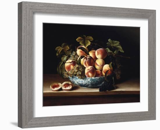 Peaches and Grapes in a Blue and White Chinese Porcelain Bowl Fruit Still Life, 1634-Louise Moillon-Framed Giclee Print