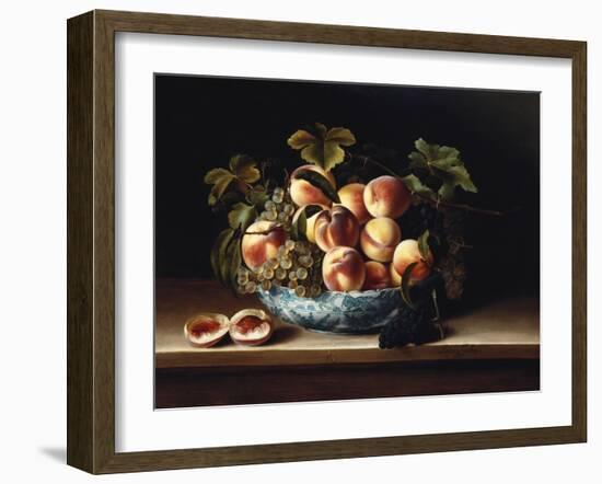 Peaches and Grapes in a Blue and White Chinese Porcelain Bowl Fruit Still Life, 1634-Louise Moillon-Framed Giclee Print