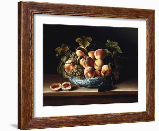 Peaches and Grapes in a Blue and White Chinese Porcelain Bowl Fruit Still Life, 1634-Louise Moillon-Framed Giclee Print