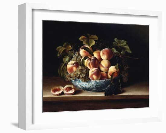 Peaches and Grapes in a Blue and White Chinese Porcelain Bowl Fruit Still Life, 1634-Louise Moillon-Framed Giclee Print