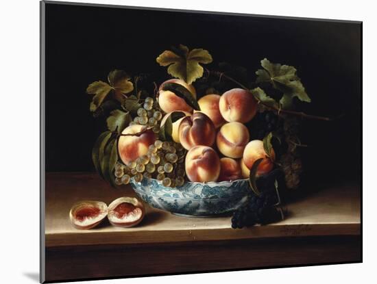 Peaches and Grapes in a Blue and White Chinese Porcelain Bowl Fruit Still Life, 1634-Louise Moillon-Mounted Giclee Print