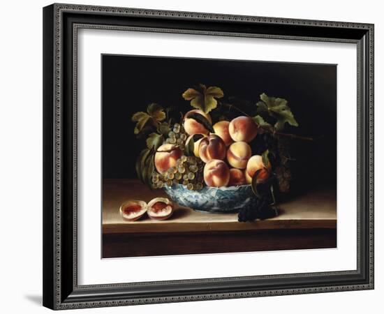 Peaches and Grapes in a Blue and White Chinese Porcelain Bowl Fruit Still Life, 1634-Louise Moillon-Framed Giclee Print