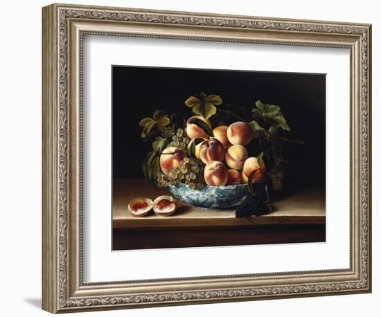 Peaches and Grapes in a Blue and White Chinese Porcelain Bowl Fruit Still Life, 1634-Louise Moillon-Framed Giclee Print