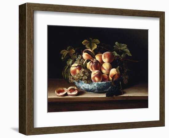 Peaches and Grapes in a Blue and White Chinese Porcelain Bowl Fruit Still Life, 1634-Louise Moillon-Framed Giclee Print