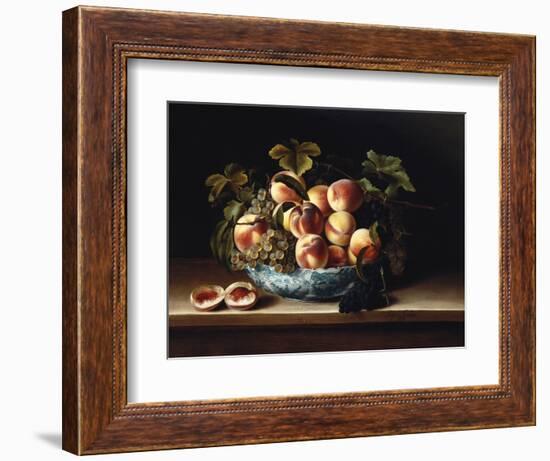 Peaches and Grapes in a Blue and White Chinese Porcelain Bowl Fruit Still Life, 1634-Louise Moillon-Framed Giclee Print