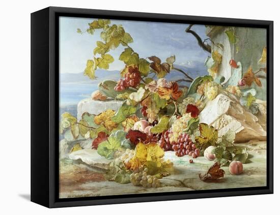 Peaches and Grapes in a Rocky Landscape-Theude Gronland-Framed Premier Image Canvas