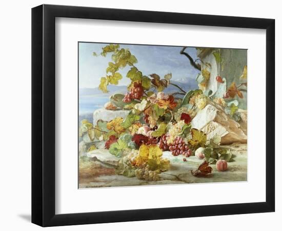 Peaches and Grapes in a Rocky Landscape-Theude Gronland-Framed Giclee Print