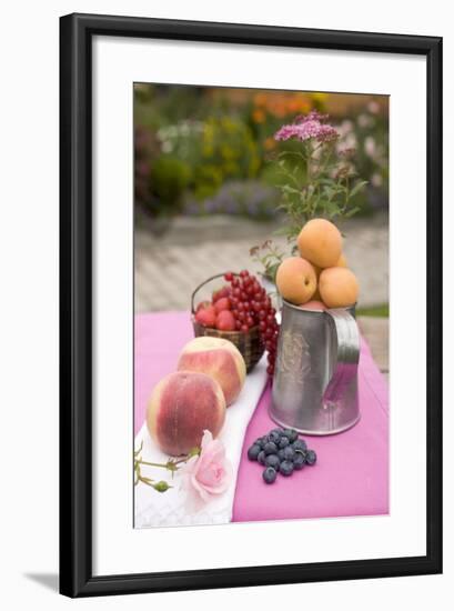 Peaches, Apricots and Fresh Berries on Table Out of Doors-Foodcollection-Framed Photographic Print