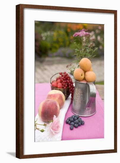 Peaches, Apricots and Fresh Berries on Table Out of Doors-Foodcollection-Framed Photographic Print