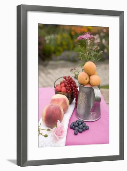 Peaches, Apricots and Fresh Berries on Table Out of Doors-Foodcollection-Framed Photographic Print