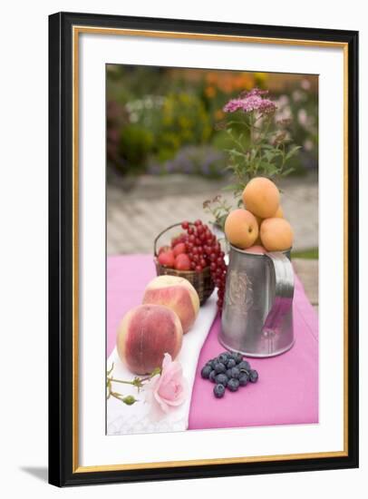 Peaches, Apricots and Fresh Berries on Table Out of Doors-Foodcollection-Framed Photographic Print