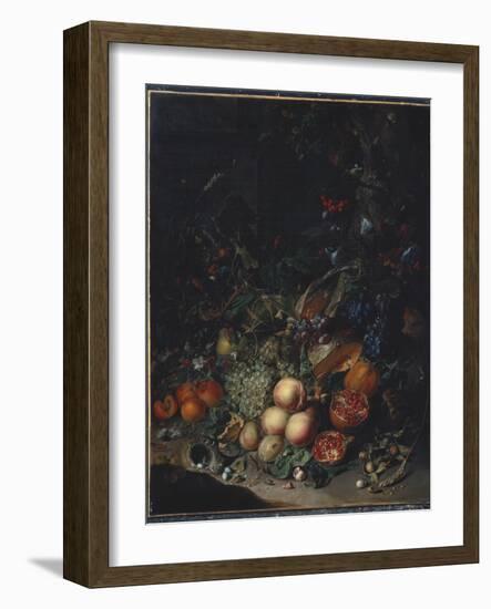 Peaches, Grapes, Pomegranates, Melons, a Corncob, Apricots, Plums, Pears, Acorns, 1718-Rachel Ruysch-Framed Giclee Print
