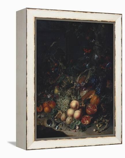 Peaches, Grapes, Pomegranates, Melons, a Corncob, Apricots, Plums, Pears, Acorns-Rachel Ruysch-Framed Premier Image Canvas