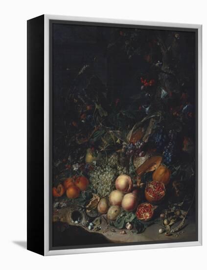 Peaches, Grapes, Pomegranates, Melons, a Corncob, Apricots, Plums, Pears, Acorns-Rachel Ruysch-Framed Premier Image Canvas