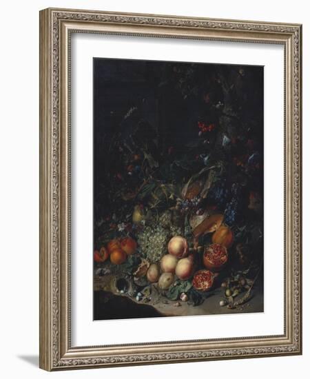 Peaches, Grapes, Pomegranates, Melons, a Corncob, Apricots, Plums, Pears, Acorns-Rachel Ruysch-Framed Giclee Print