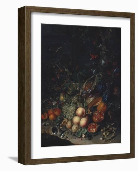 Peaches, Grapes, Pomegranates, Melons, a Corncob, Apricots, Plums, Pears, Acorns-Rachel Ruysch-Framed Giclee Print