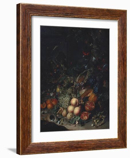 Peaches, Grapes, Pomegranates, Melons, a Corncob, Apricots, Plums, Pears, Acorns-Rachel Ruysch-Framed Giclee Print