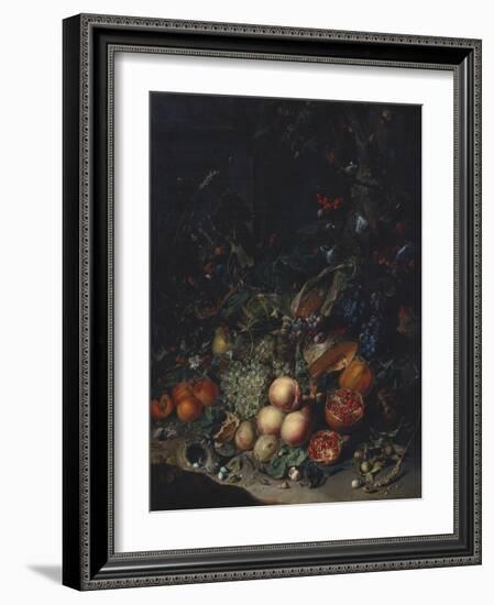 Peaches, Grapes, Pomegranates, Melons, a Corncob, Apricots, Plums, Pears, Acorns-Rachel Ruysch-Framed Giclee Print