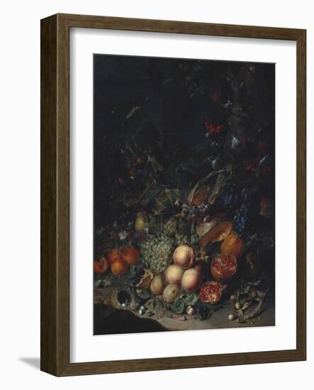 Peaches, Grapes, Pomegranates, Melons, a Corncob, Apricots, Plums, Pears, Acorns-Rachel Ruysch-Framed Giclee Print