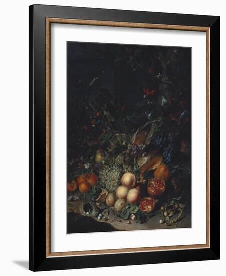 Peaches, Grapes, Pomegranates, Melons, a Corncob, Apricots, Plums, Pears, Acorns-Rachel Ruysch-Framed Giclee Print