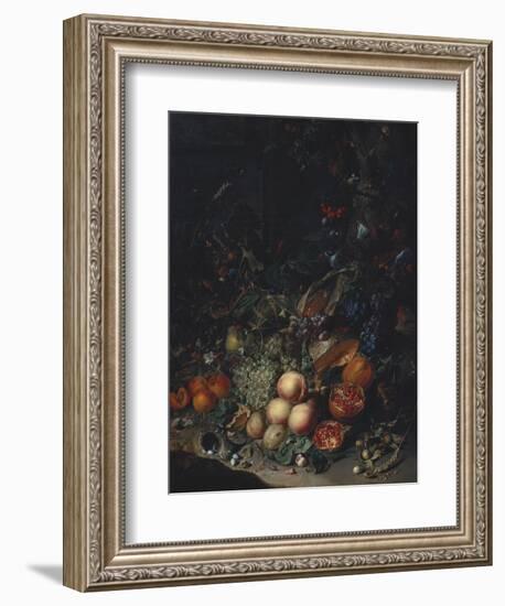 Peaches, Grapes, Pomegranates, Melons, a Corncob, Apricots, Plums, Pears, Acorns-Rachel Ruysch-Framed Giclee Print