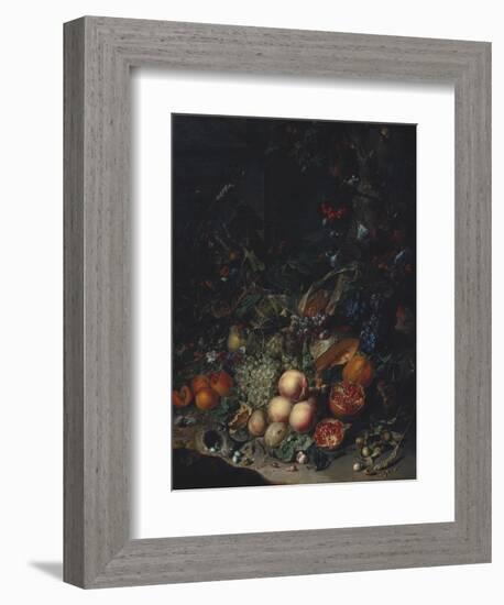 Peaches, Grapes, Pomegranates, Melons, a Corncob, Apricots, Plums, Pears, Acorns-Rachel Ruysch-Framed Giclee Print