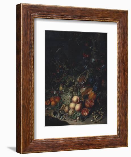 Peaches, Grapes, Pomegranates, Melons, a Corncob, Apricots, Plums, Pears, Acorns-Rachel Ruysch-Framed Giclee Print