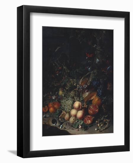 Peaches, Grapes, Pomegranates, Melons, a Corncob, Apricots, Plums, Pears, Acorns-Rachel Ruysch-Framed Giclee Print