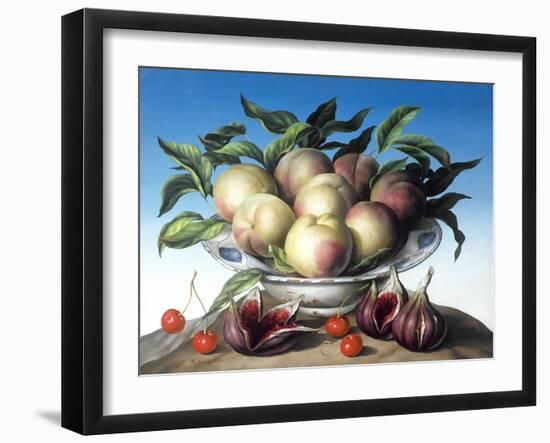 Peaches in Delft Bowl with Purple Figs-Amelia Kleiser-Framed Giclee Print