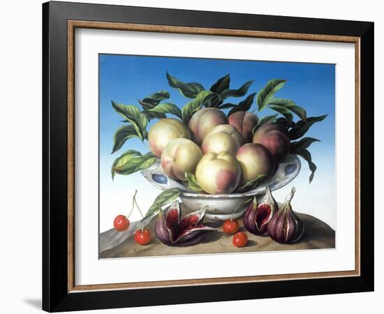 Peaches in Delft Bowl with Purple Figs-Amelia Kleiser-Framed Giclee Print